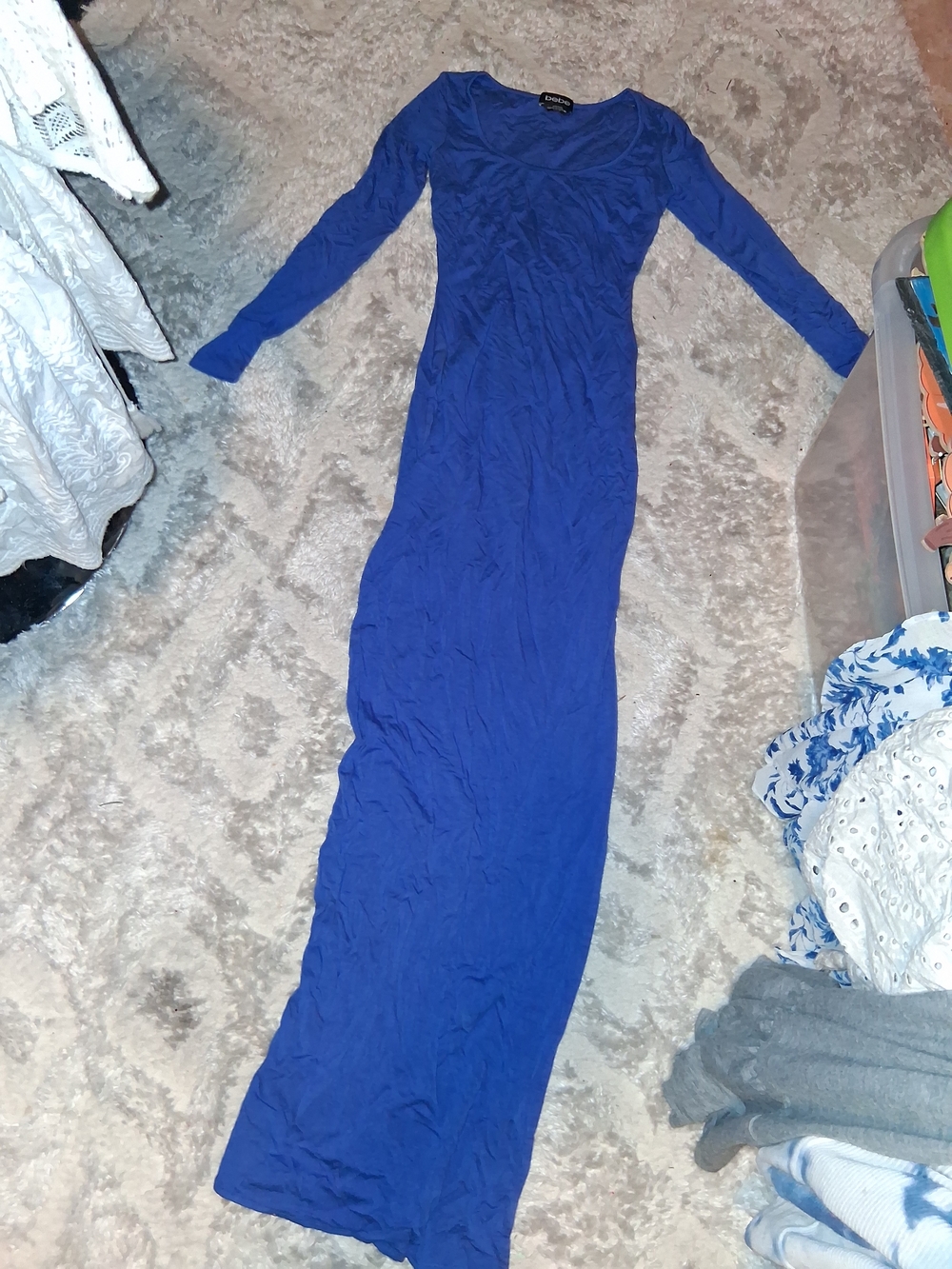 bebe Royal Blue Long Sleeve Maxi Dress
